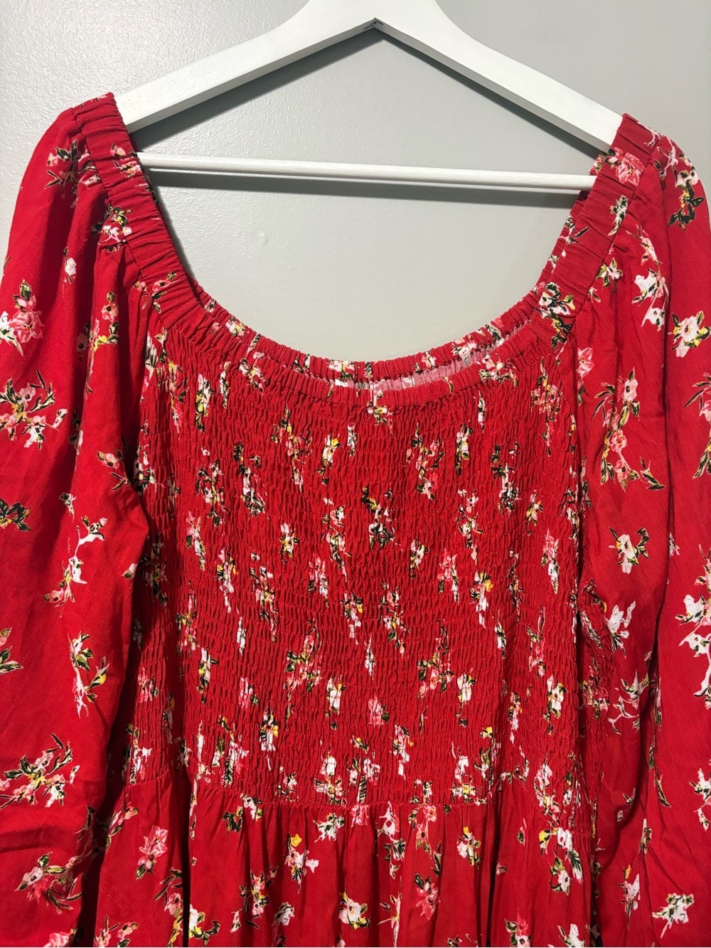 Blue Sky Eden Dress Red Floral Ditsy Linen Bamboo - Picture 4 of 8